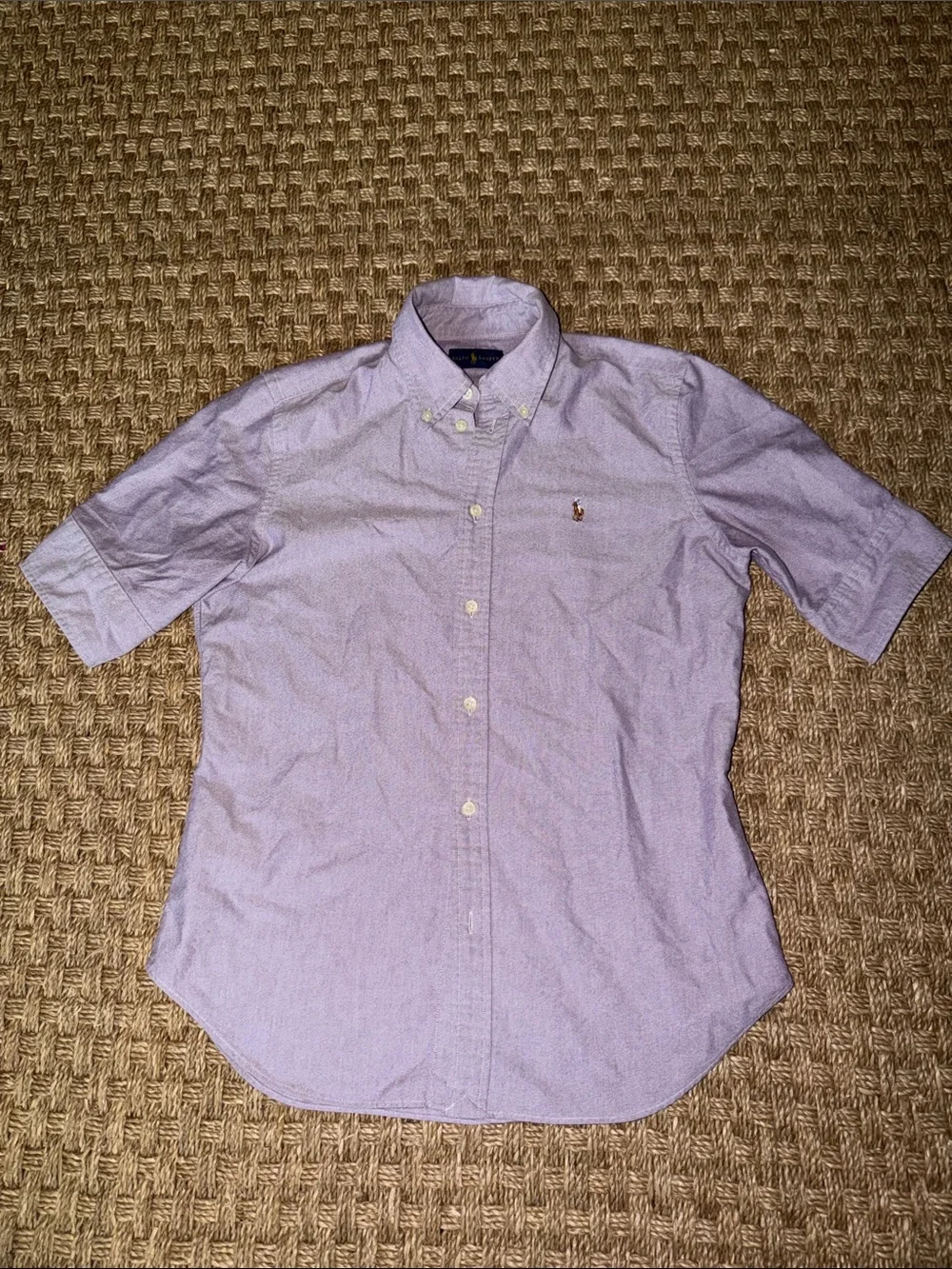 Ralph Lauren Women’s Purple Short-Sleeve Button-Down Oxford Shirt sz Med - Picture 1 of 8